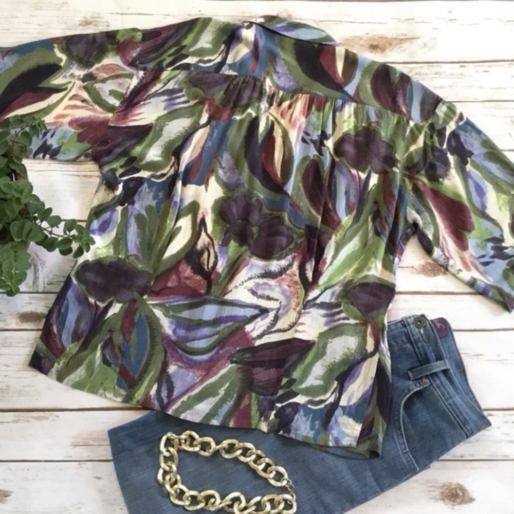 Vintage Abstract Print Pattern Short Sleeve Blouse - image 2